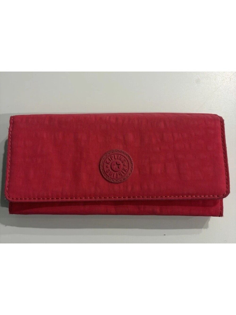 Kipling Pink Tri Fold Wallet Logo Zip Coin Pocket ID Windows Credit Card Women